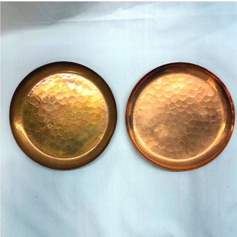 Unbranded Hammered Copper Dish Set 2pc OS Copper Good Vintage Trinket Tray